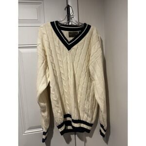 Vintage Le Tigre Men's Acrylic Tennis Cable Knit Sweater M 80s Off White Preppy